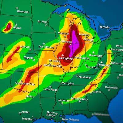 Meteorological map of the central United States